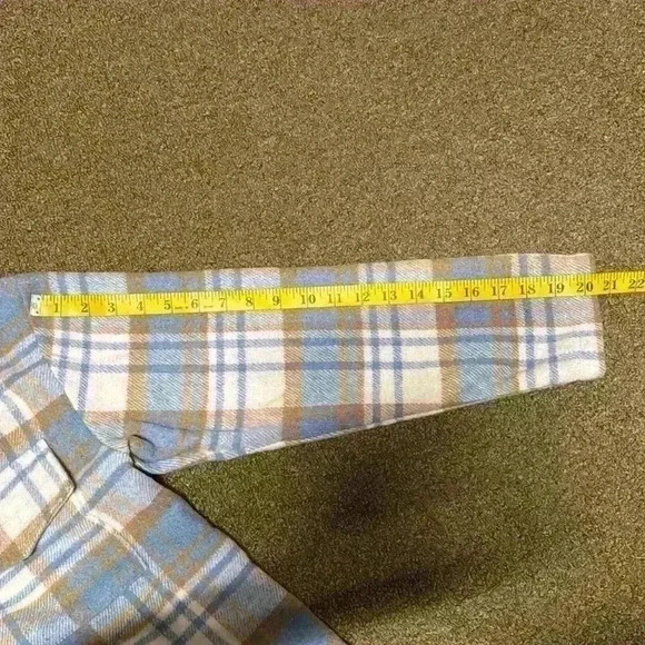 Blue White Brown Plaid Button Down Long Sleeve Tops Womens Size Medium - Picture 9 of 9